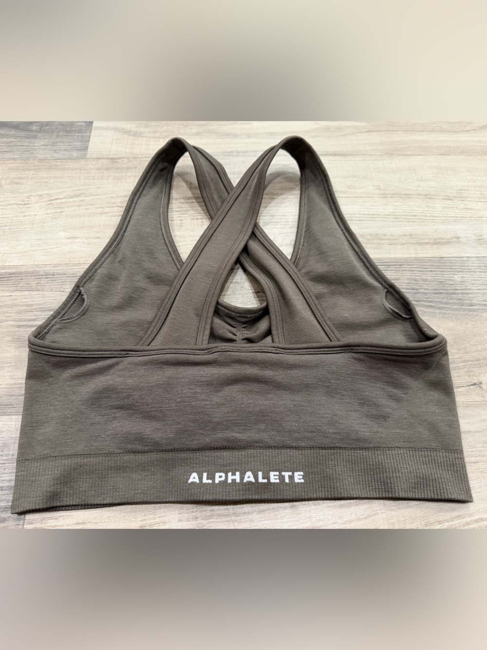 Alphalete Amplify Cross Back Sports Bra Taupe Brown - Picture 2 of 6